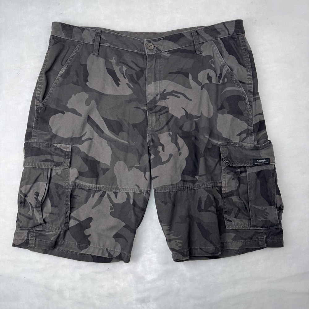 Wrangler Cargo Shorts 36 Grey Camo Gorpcore Utility Mens